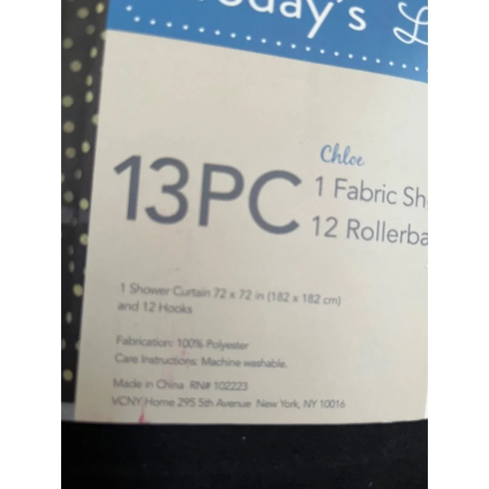 Today's Living Chloe Shower Curtain Set Black Gold Polka Dot 13 Piece